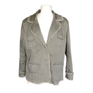 Live a Little Cotton Fringed Jacket Olive Green Snap Button Women's Size XL